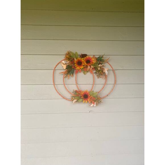 Fall Pumpkin Frame Wreath | Sunflower Autumn Door Décor | Floral Pumpkin Wreath - Picture 7 of 8